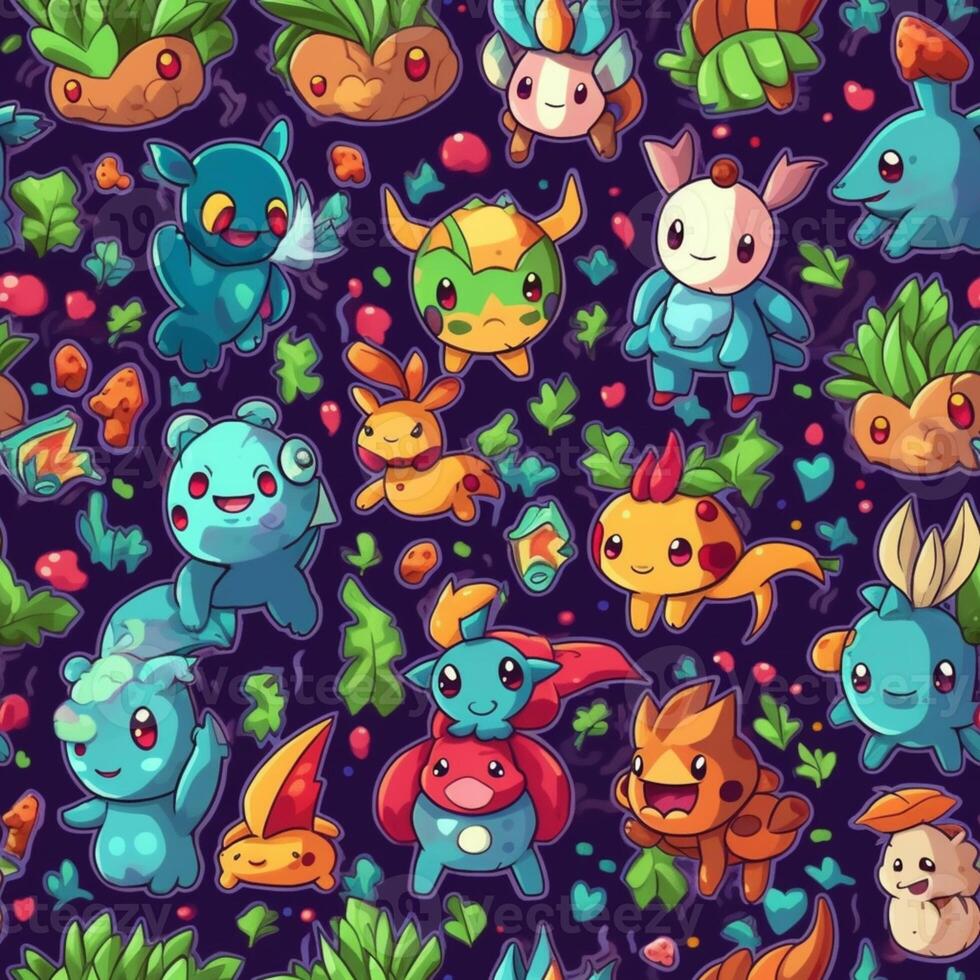 pokemon wallpapers with different types of pokemons and plants. generative  ai. 28477210 Stock Photo at Vecteezy