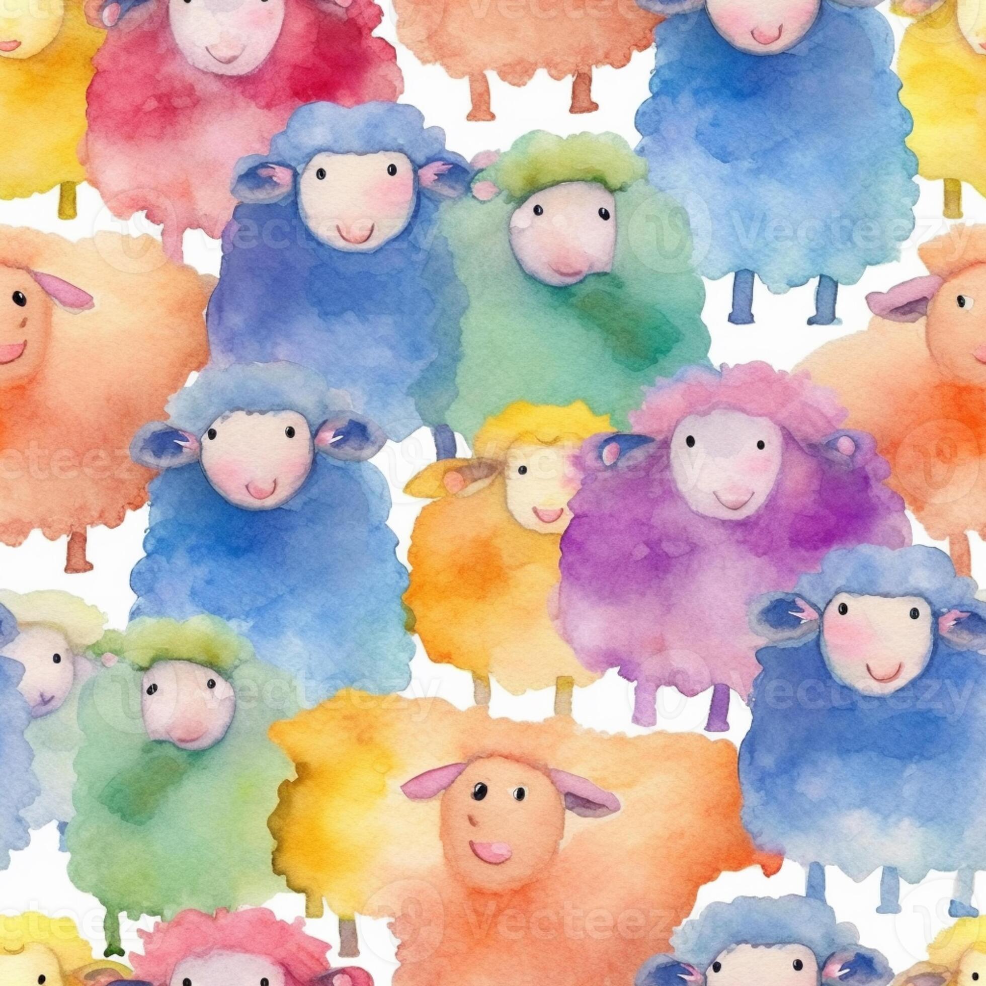 there are many sheep painted in different colors of different colors