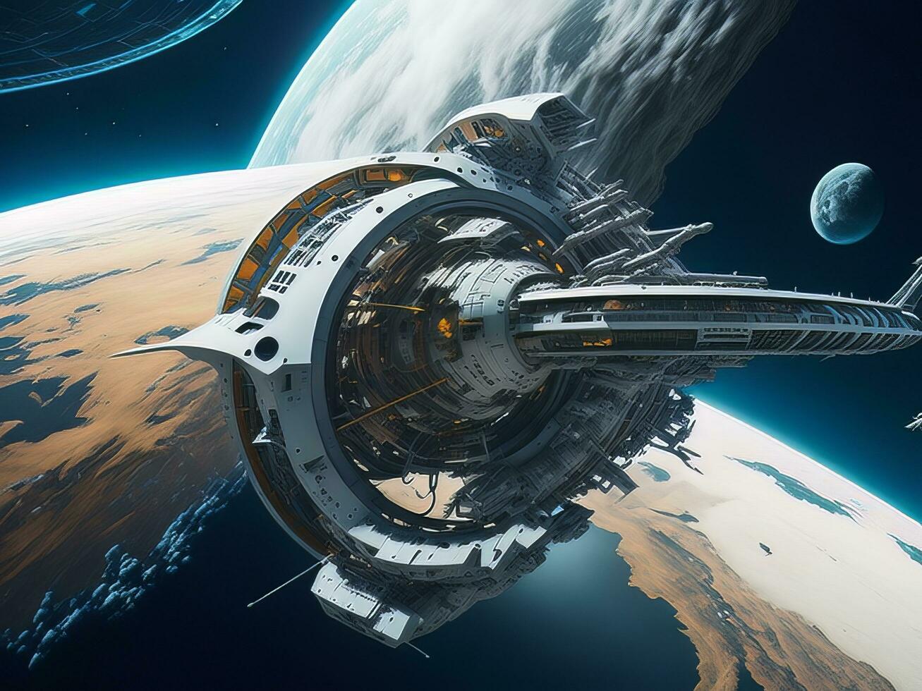 Futuristic space station on the edge of the galaxy photo