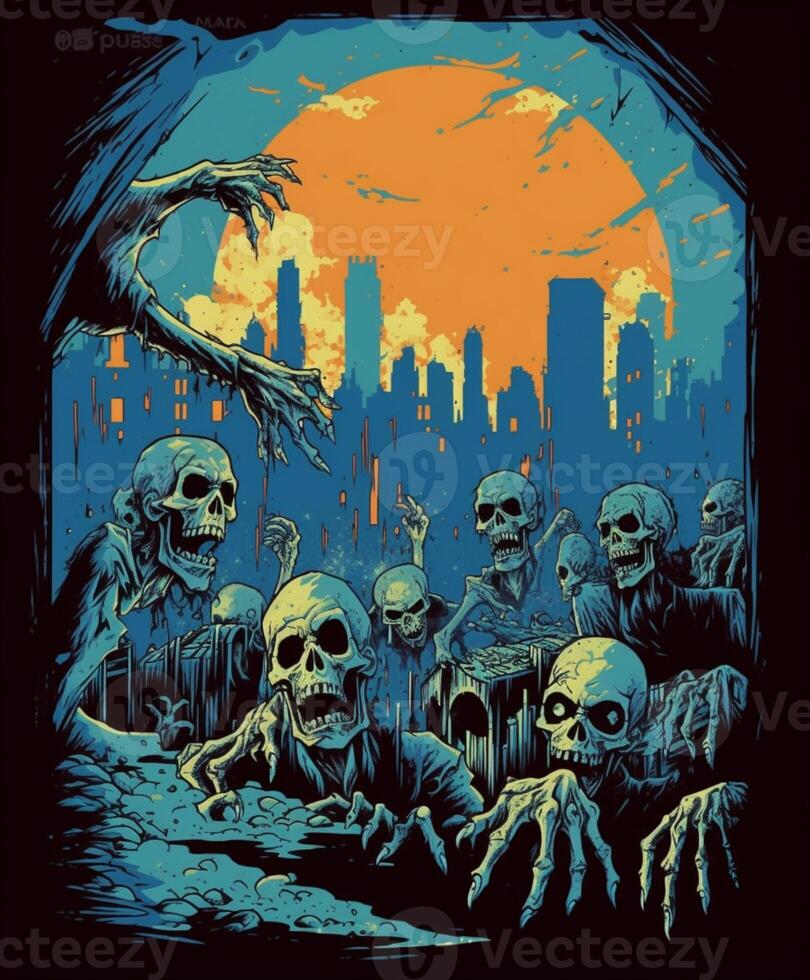 a group of zombies are gathered around a city in a dark room