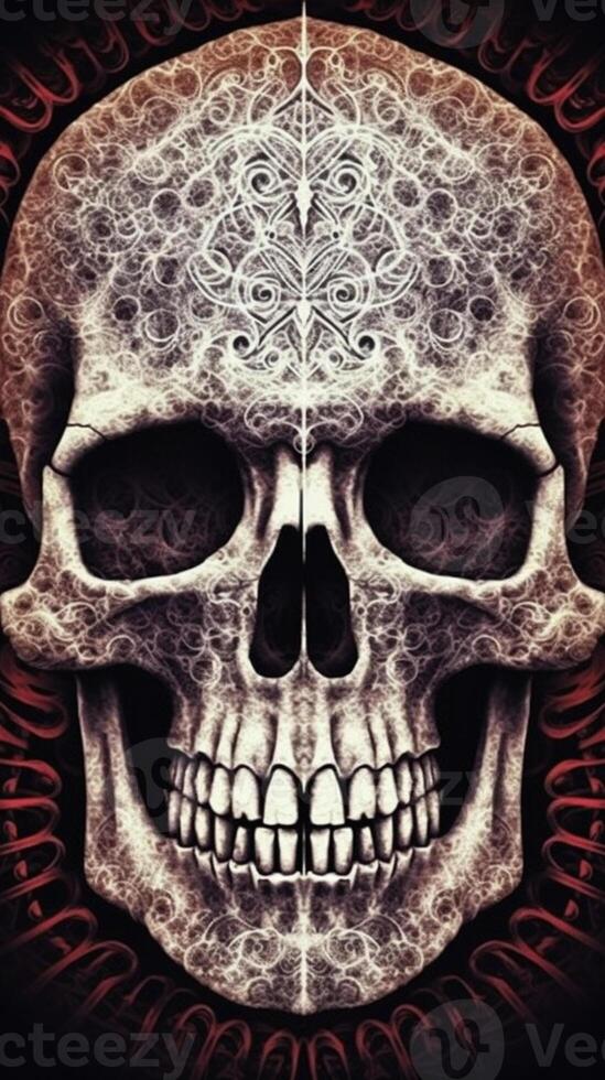 a skull with a cross on its forehead and a red background. generative ai. 28490676 Stock Photo