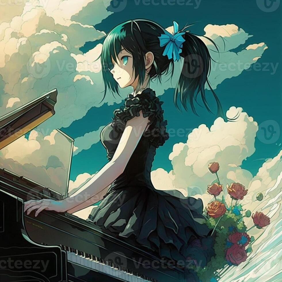 anime girl looking at a whale in the ocean with birds flying around.  generative ai. 28462229 Stock Photo at Vecteezy