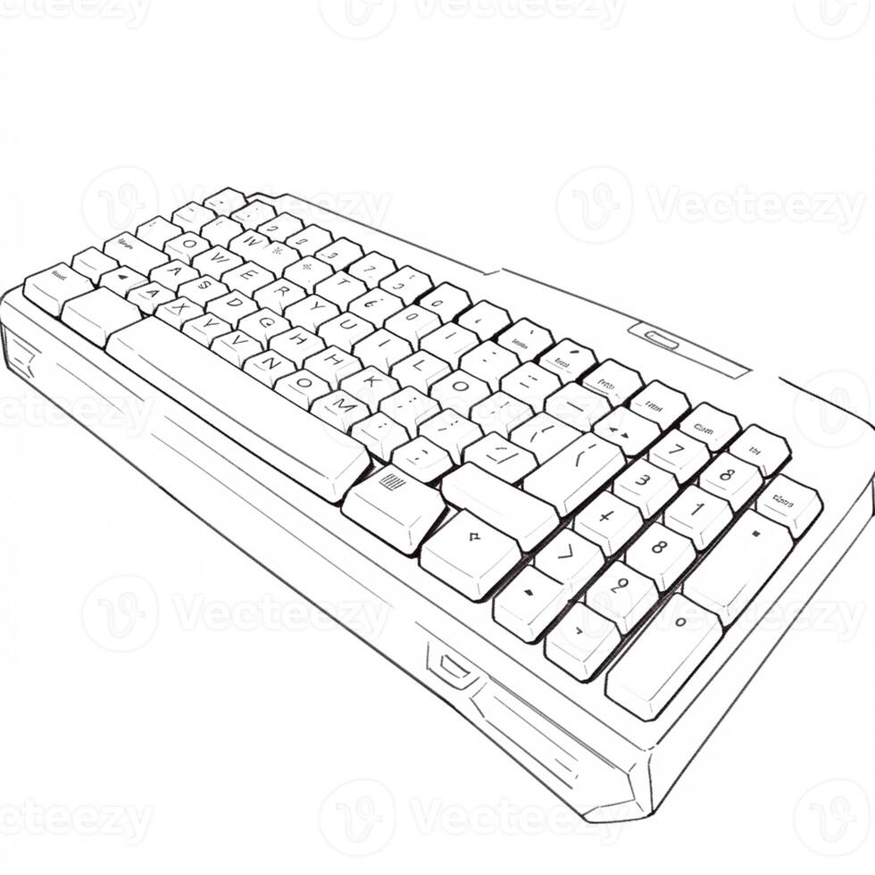 a drawing of a computer keyboard with a white background. generative ai