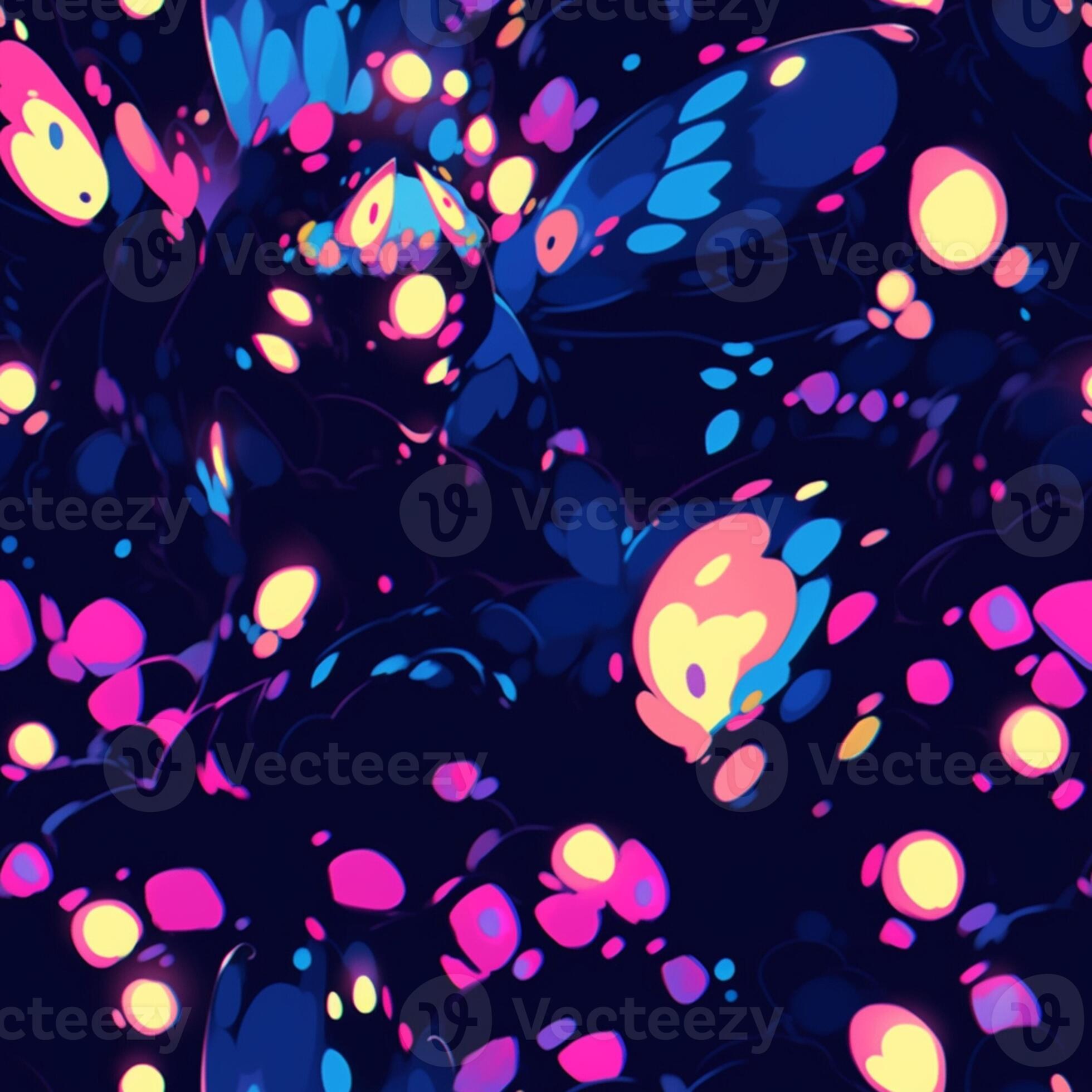 brightly colored flowers and leaves are scattered on a dark background