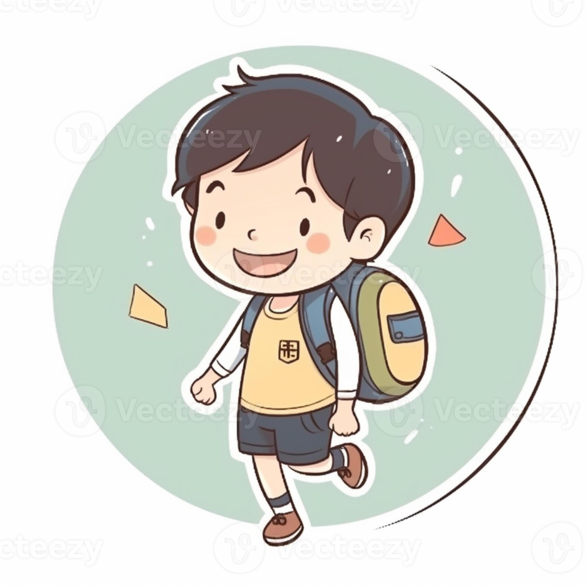 cartoon boy with backpack walking and smiling. generative ai. 28499479