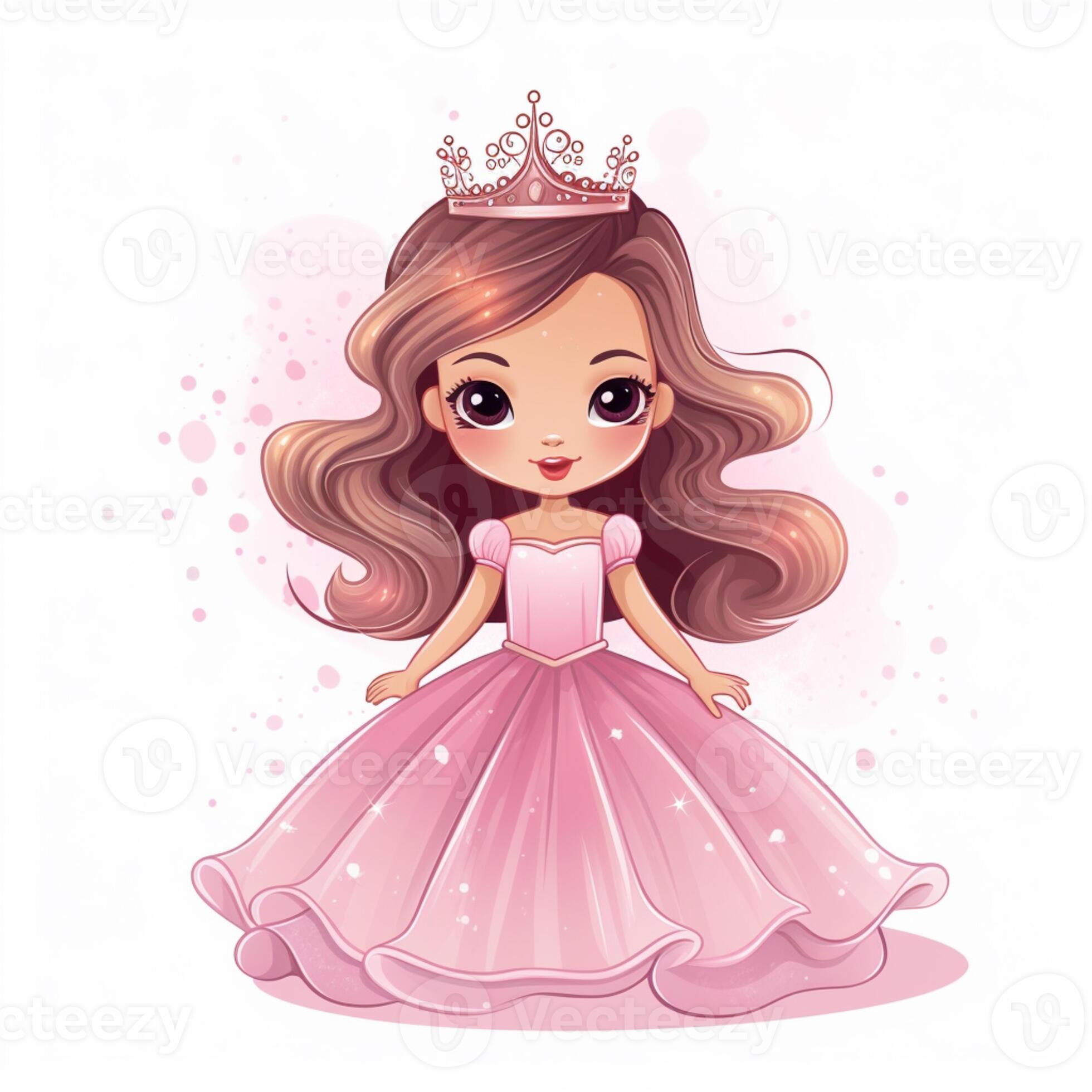 cartoon princess in pink dress with tiable and tiable. generative ai