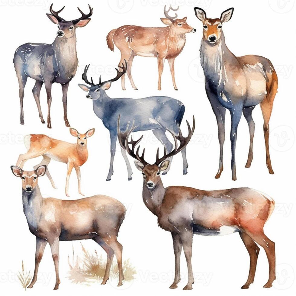 there are many different types of deer standing together. generative ai