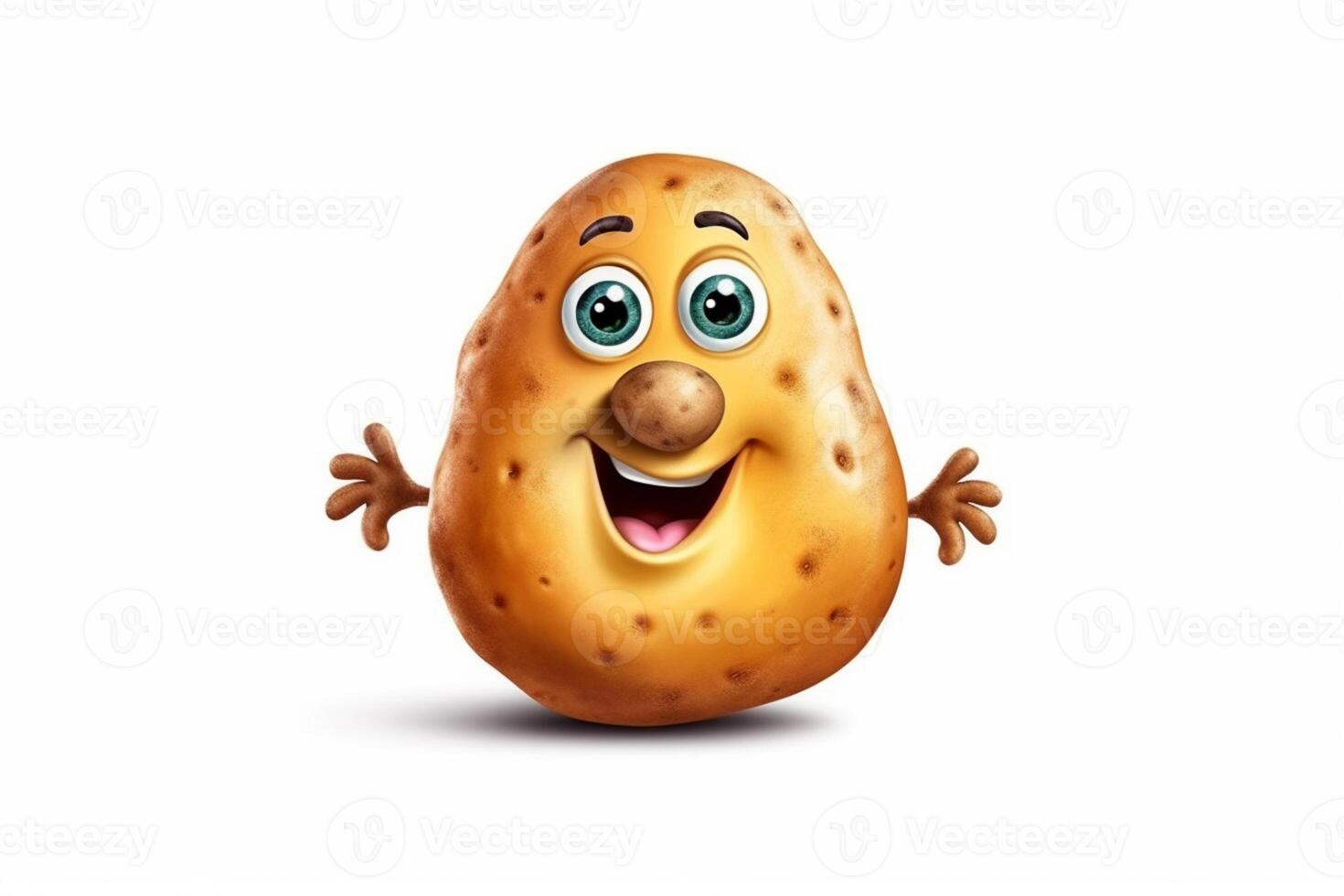 cartoon potato with eyes and hands up with a smile. generative ai