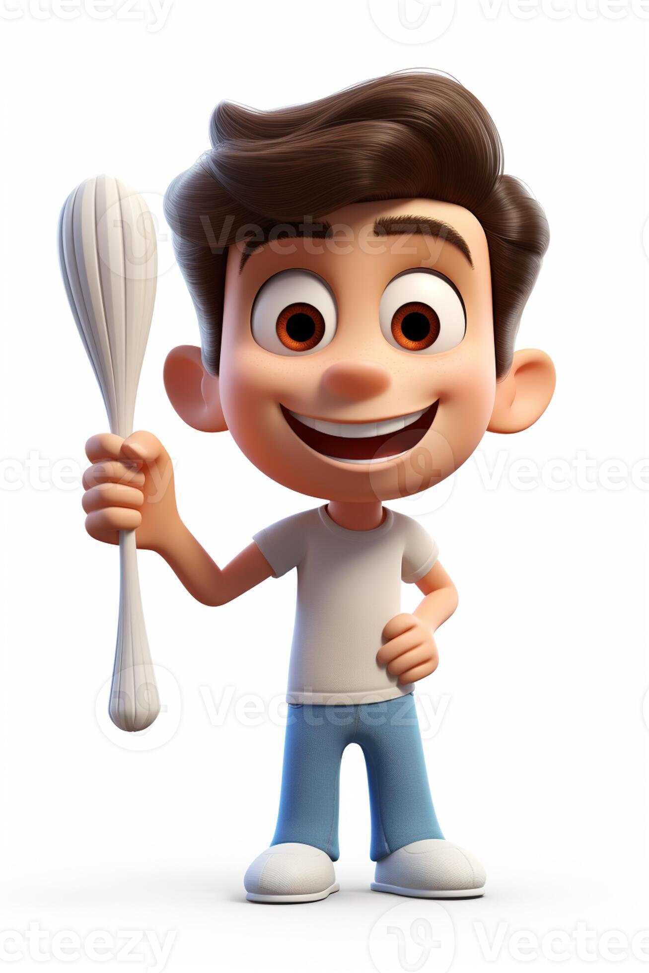 cartoon boy holding a spoon and a spoon in his hand. generative ai