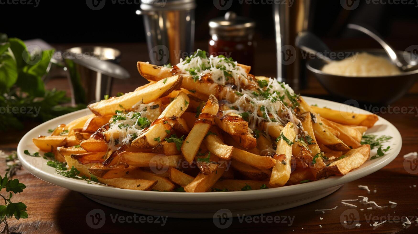 araffy french fries with parmesan cheese and parsley. generative ai