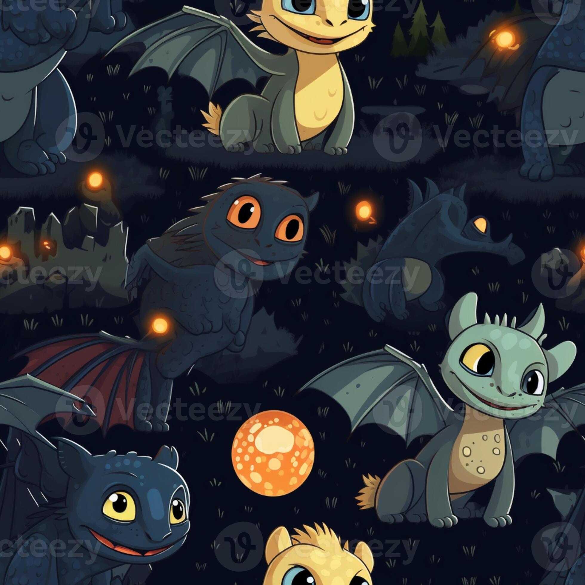 a close up of a cartoon of a bunch of different types of dragons