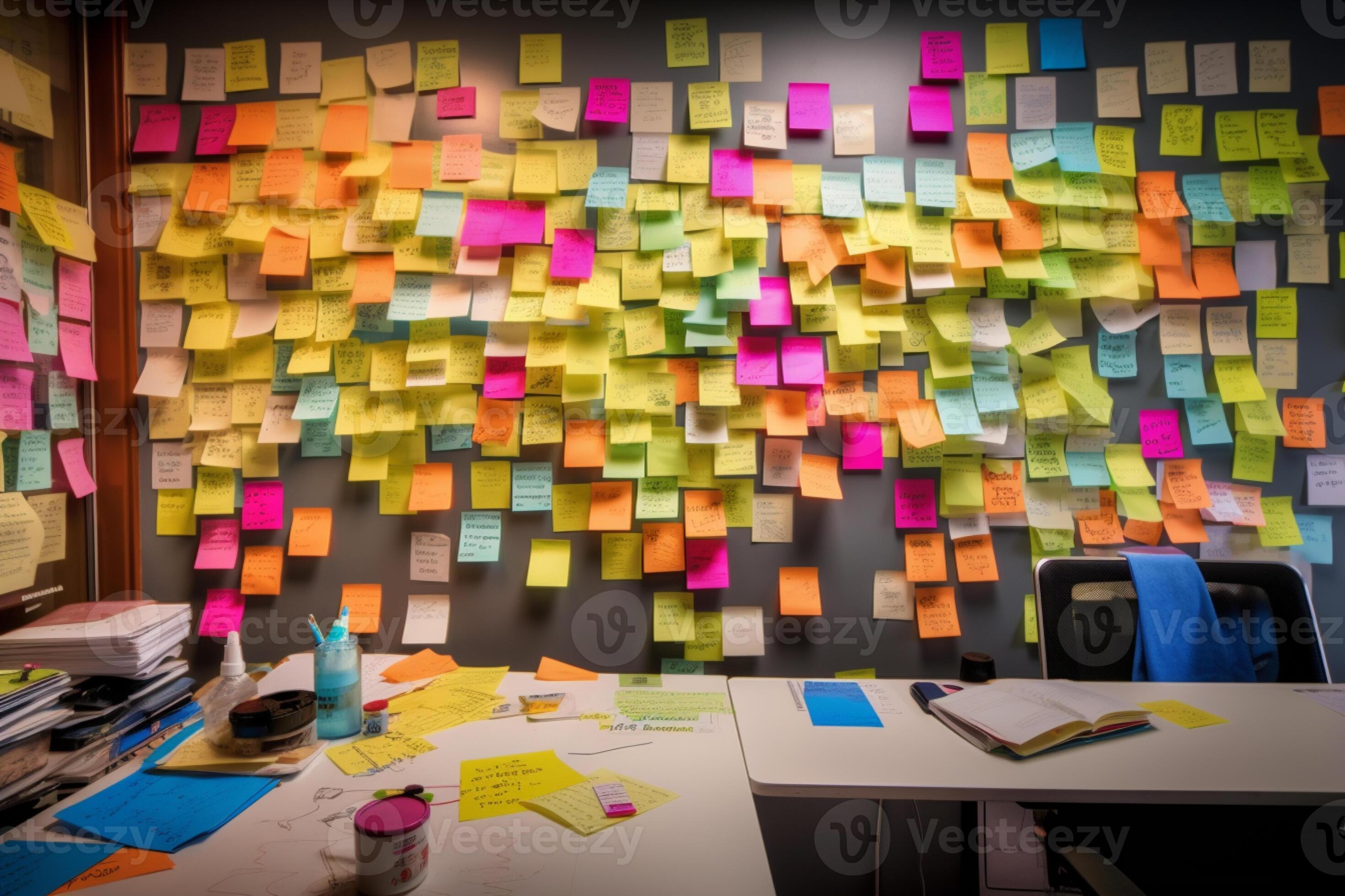 arafed wall of post it notes on a wall in an office. generative ai ...