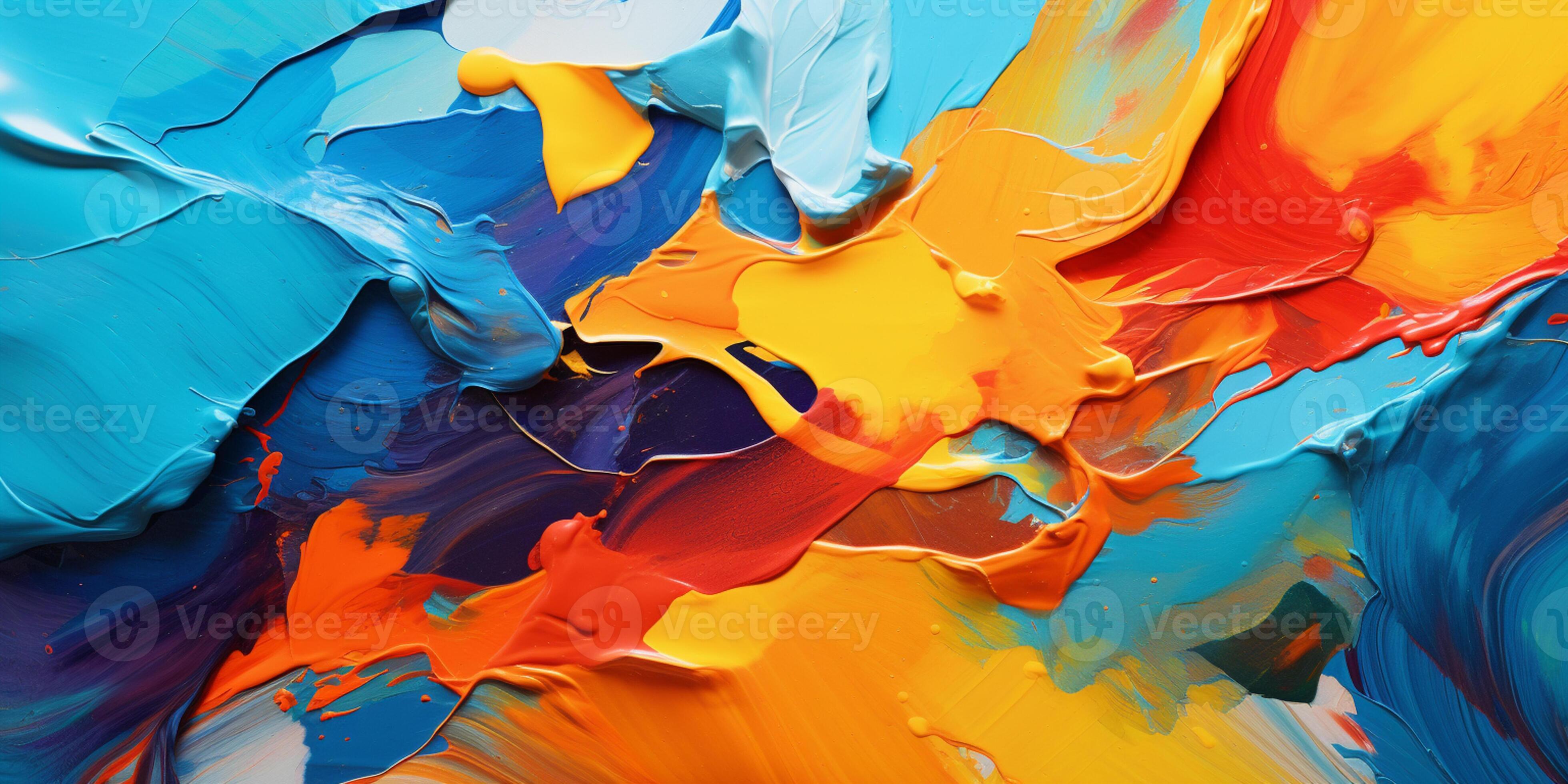 brightly colored paint is being mixed together on a white surface