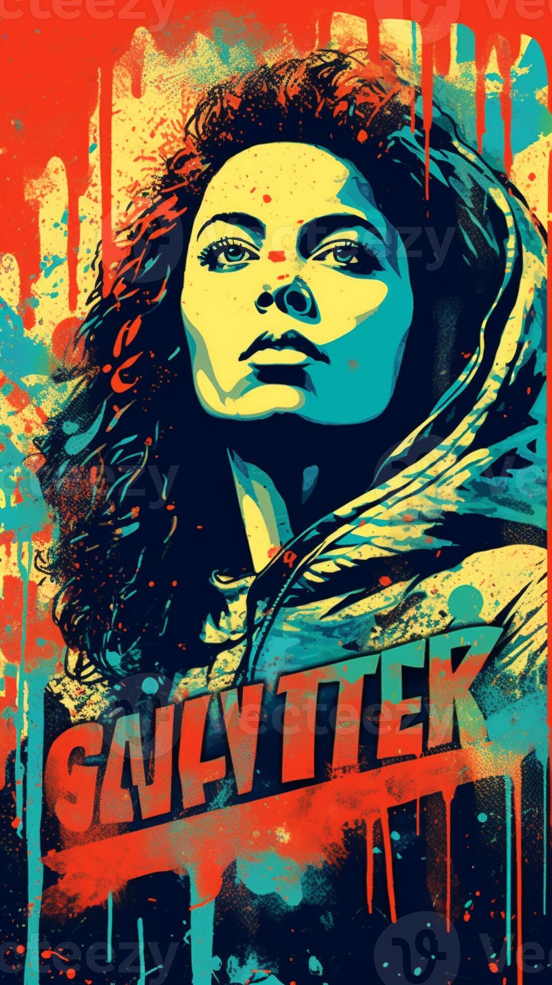 a poster of a woman with a hoodie on her head. generative ai. 28513848