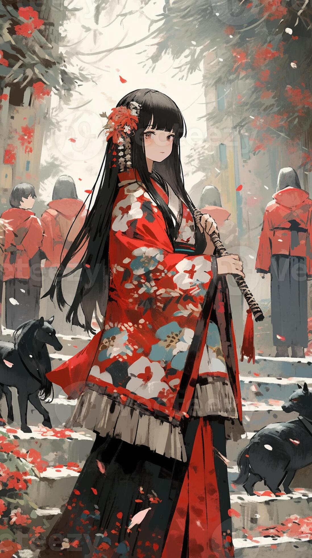 https://static.vecteezy.com/system/resources/previews/028/514/008/large_2x/anime-girl-in-kimono-outfit-with-dog-and-red-leaves-generative-ai-photo.jpg