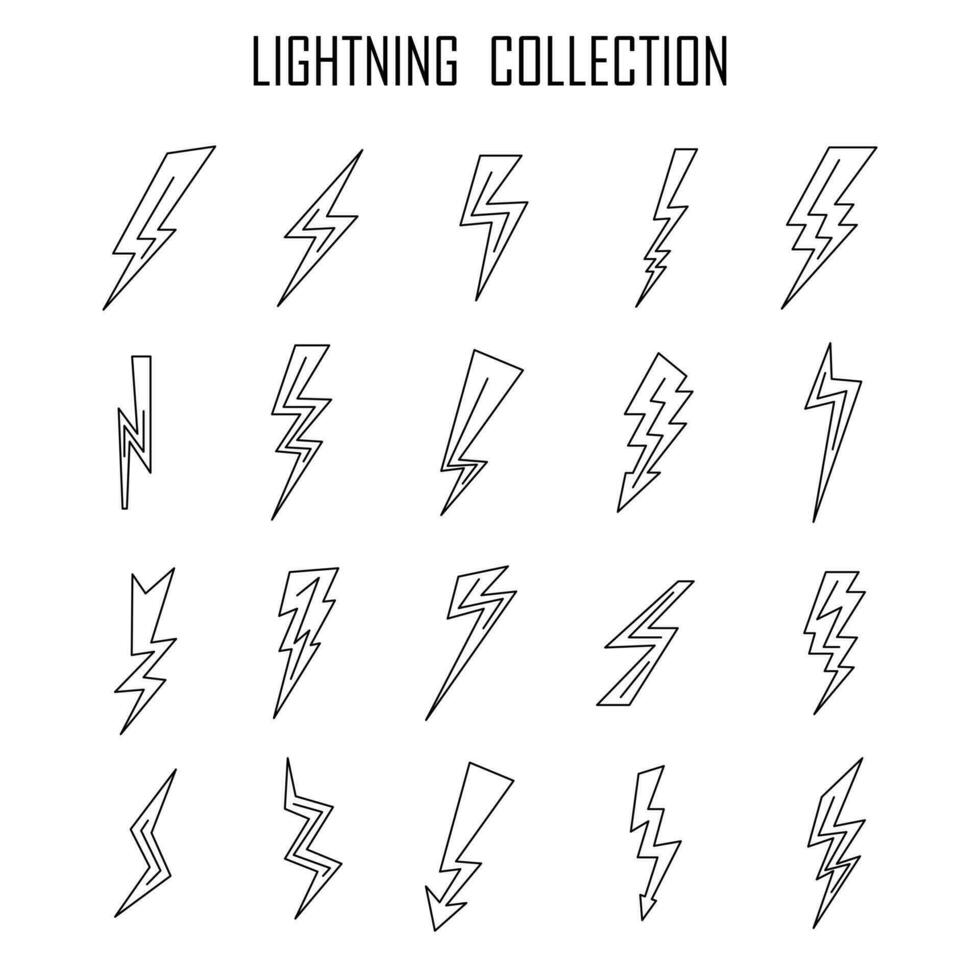 Lightning Bolt symbols icons set. Isolated vector illustration.