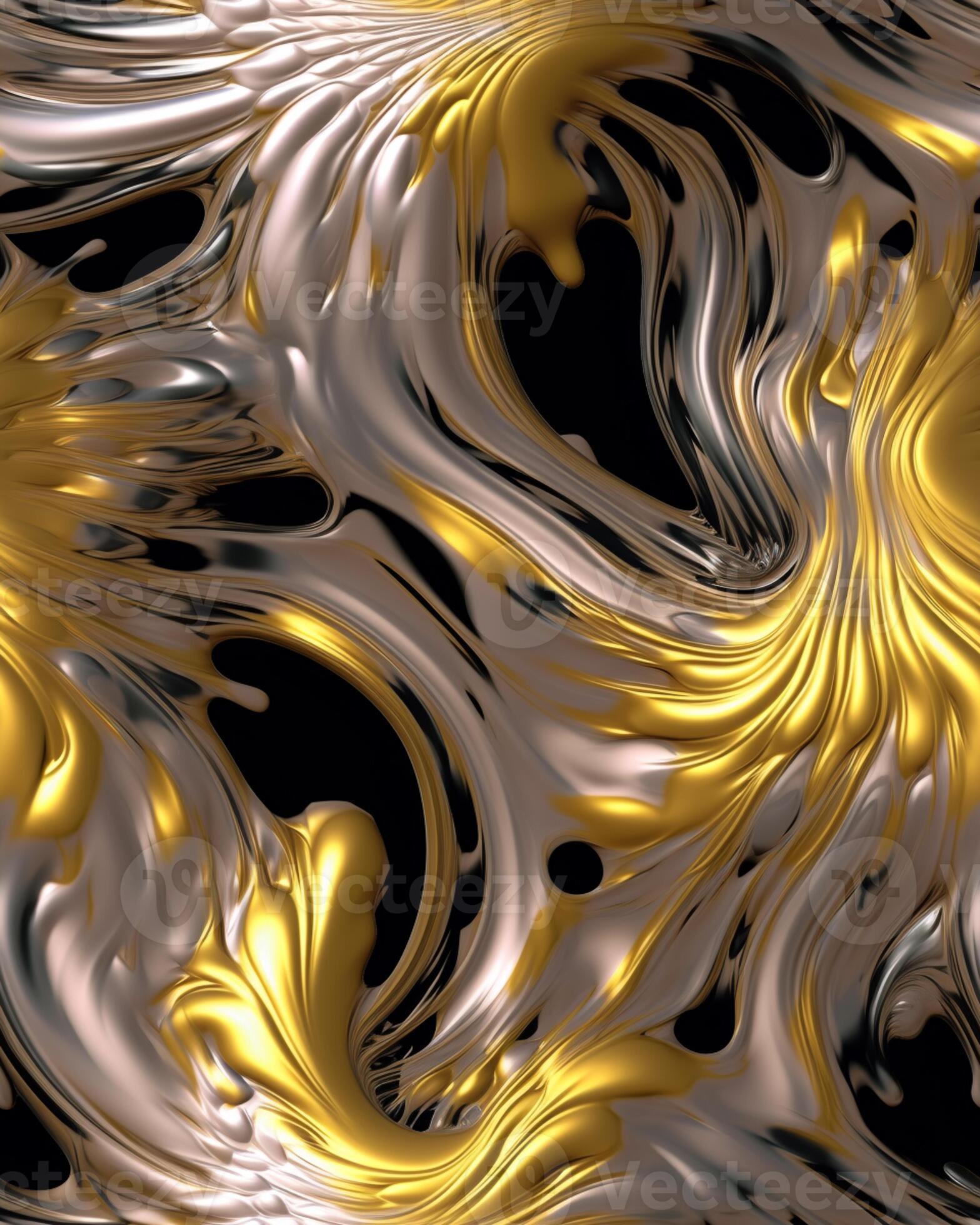 a close up of a gold and silver swirl on a black background. generative