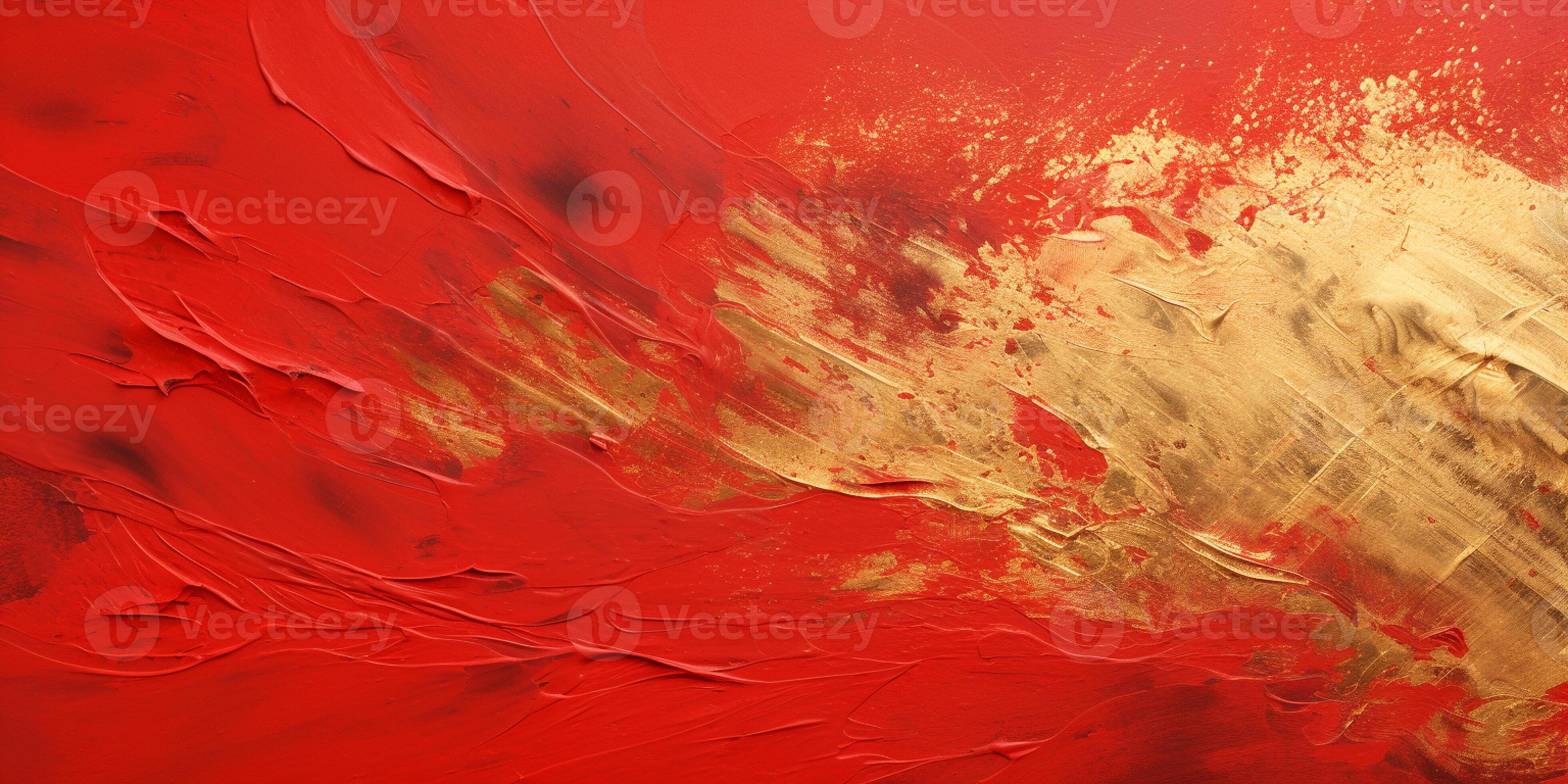 painting of a red and gold abstract painting with a gold leaf