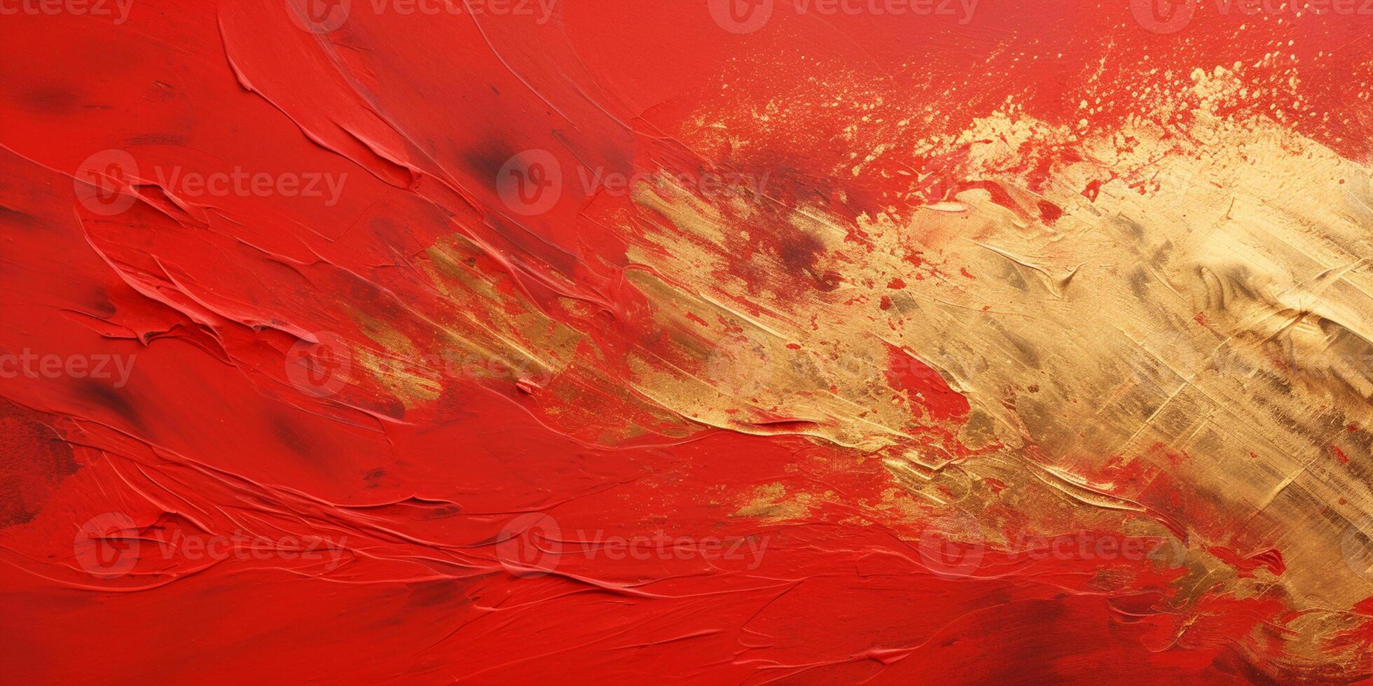 painting of a red and gold abstract painting with a gold leaf