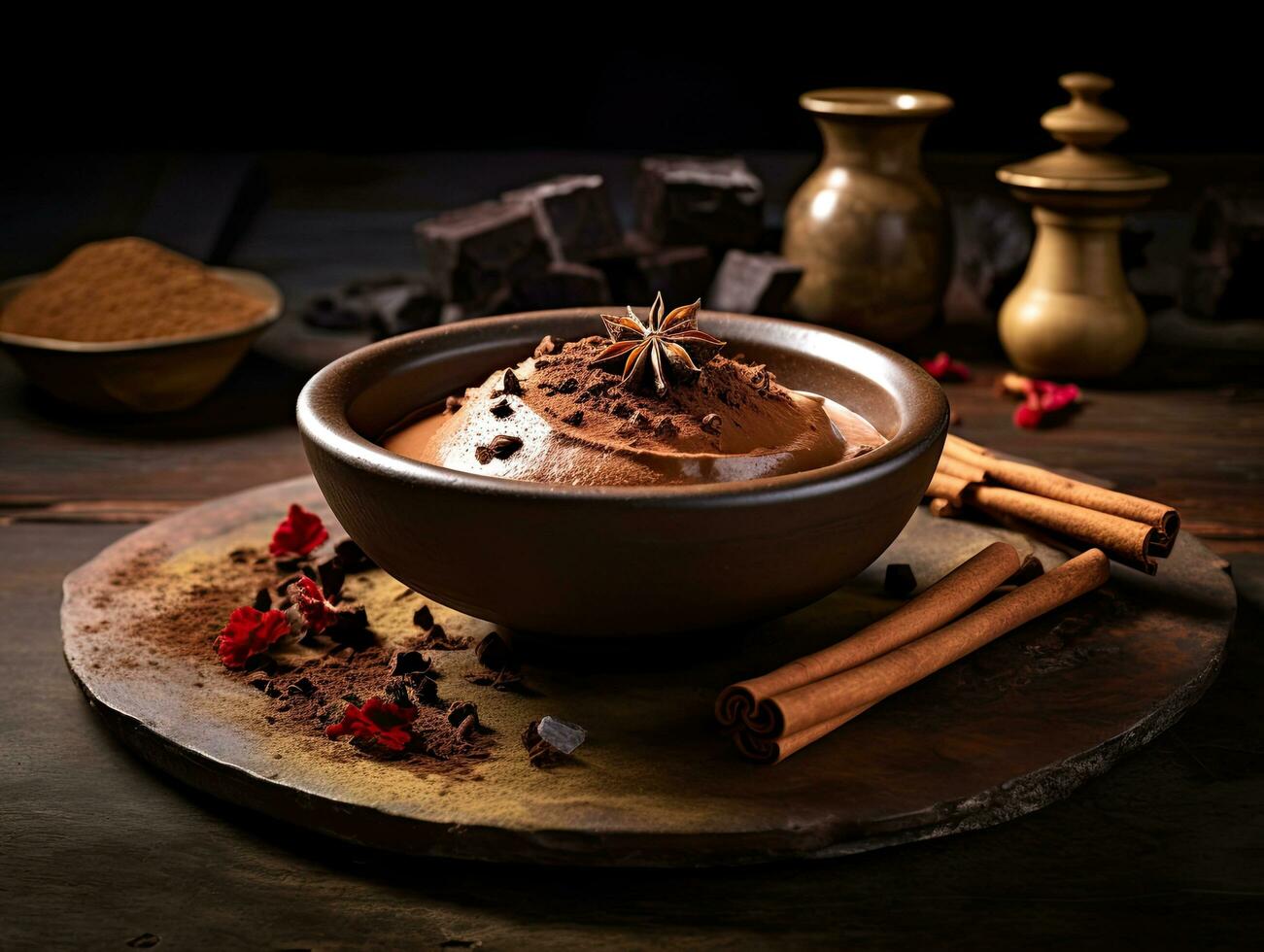 Chocolate  Mexico Candy on a dark rustic background, copy space,Generative AI. photo