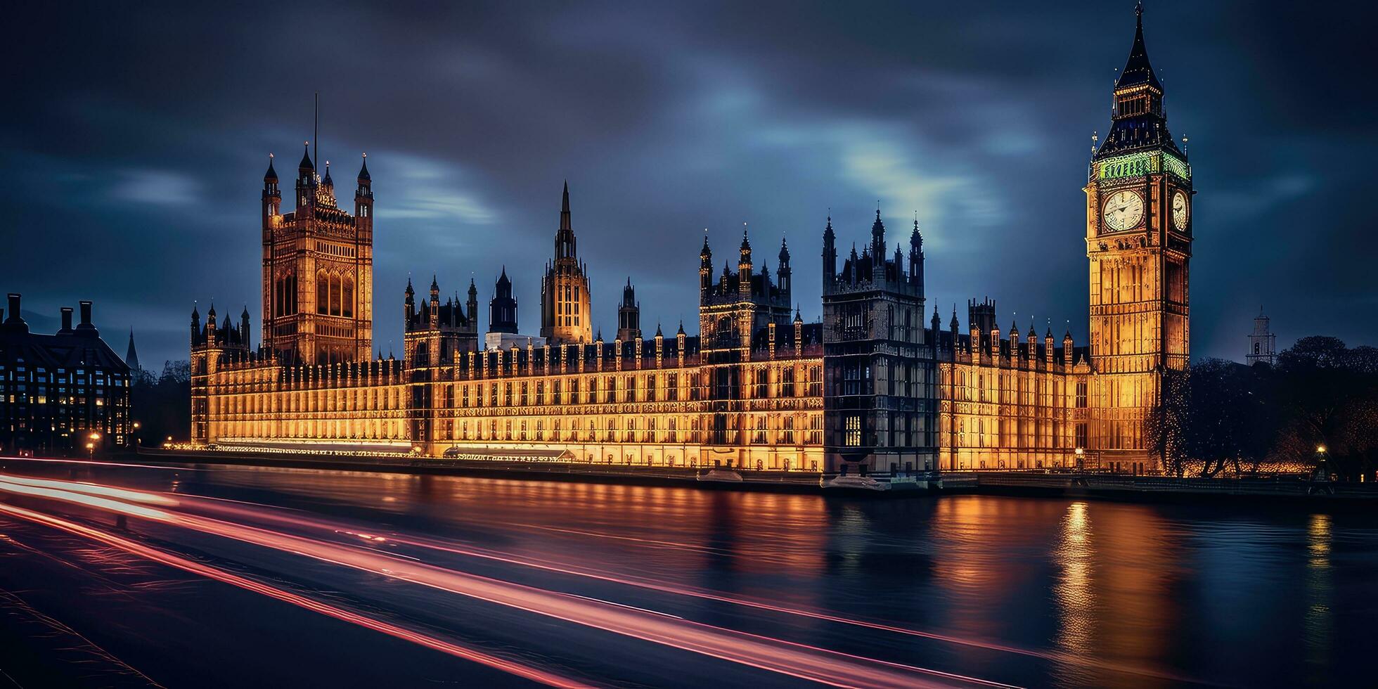 Big Ben and the Houses of Parliament at night in London, UK  ,Generative AI photo
