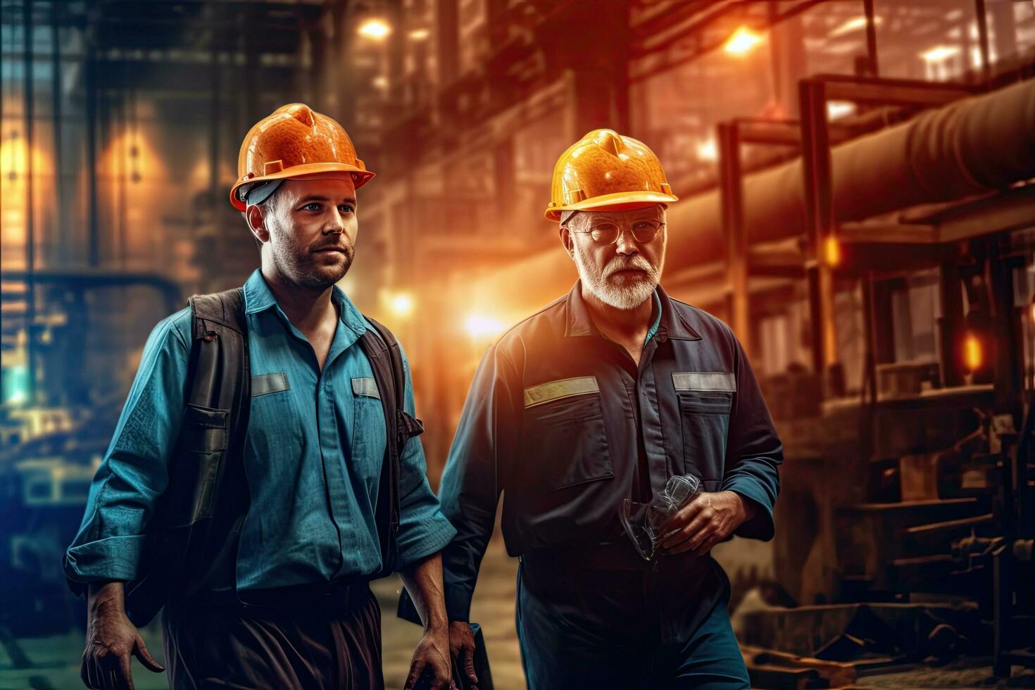 Metal industry manager and engineer meeting in factory ,Generative AI . photo