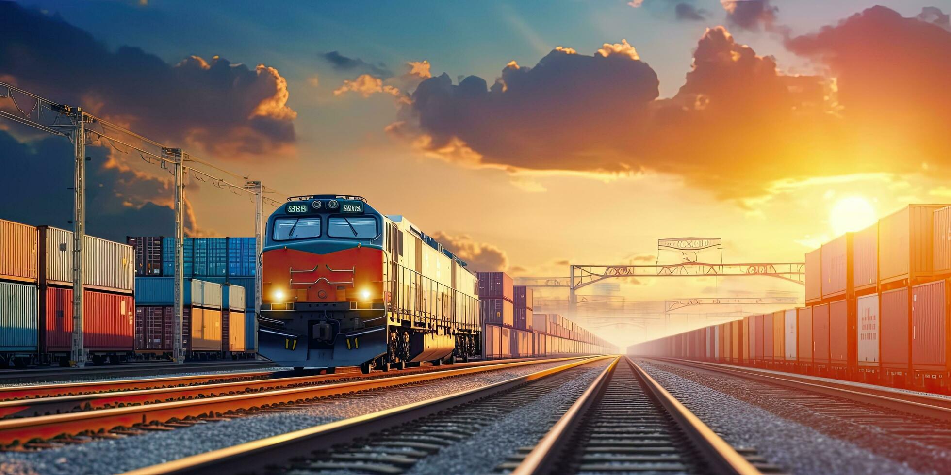 Container Cargo freight train for Business logistics concept, Air cargo trucking, Rail transportation  ,Generative AI . photo