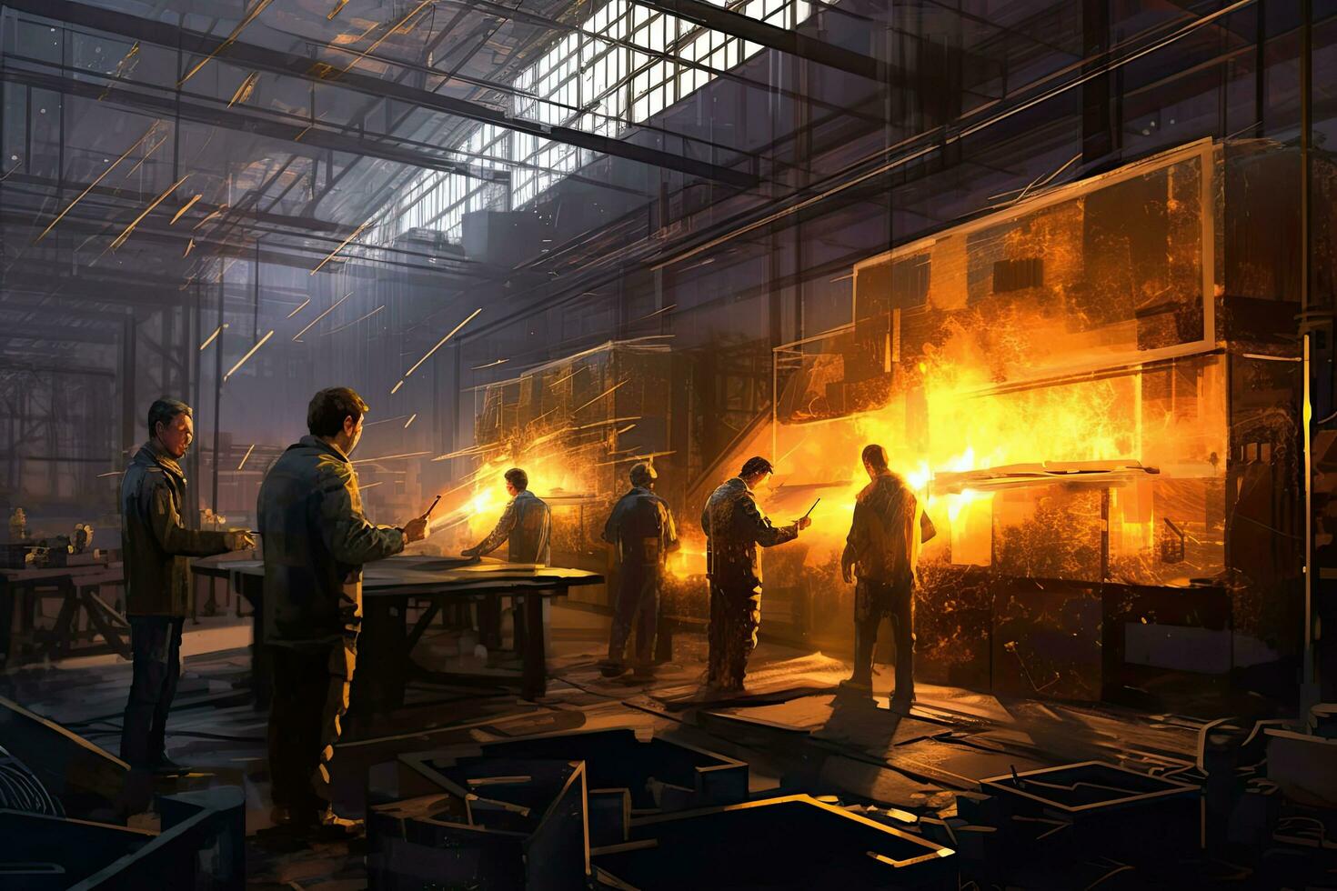 A new generation of engineers in a metal sheet factory , Generative AI . photo
