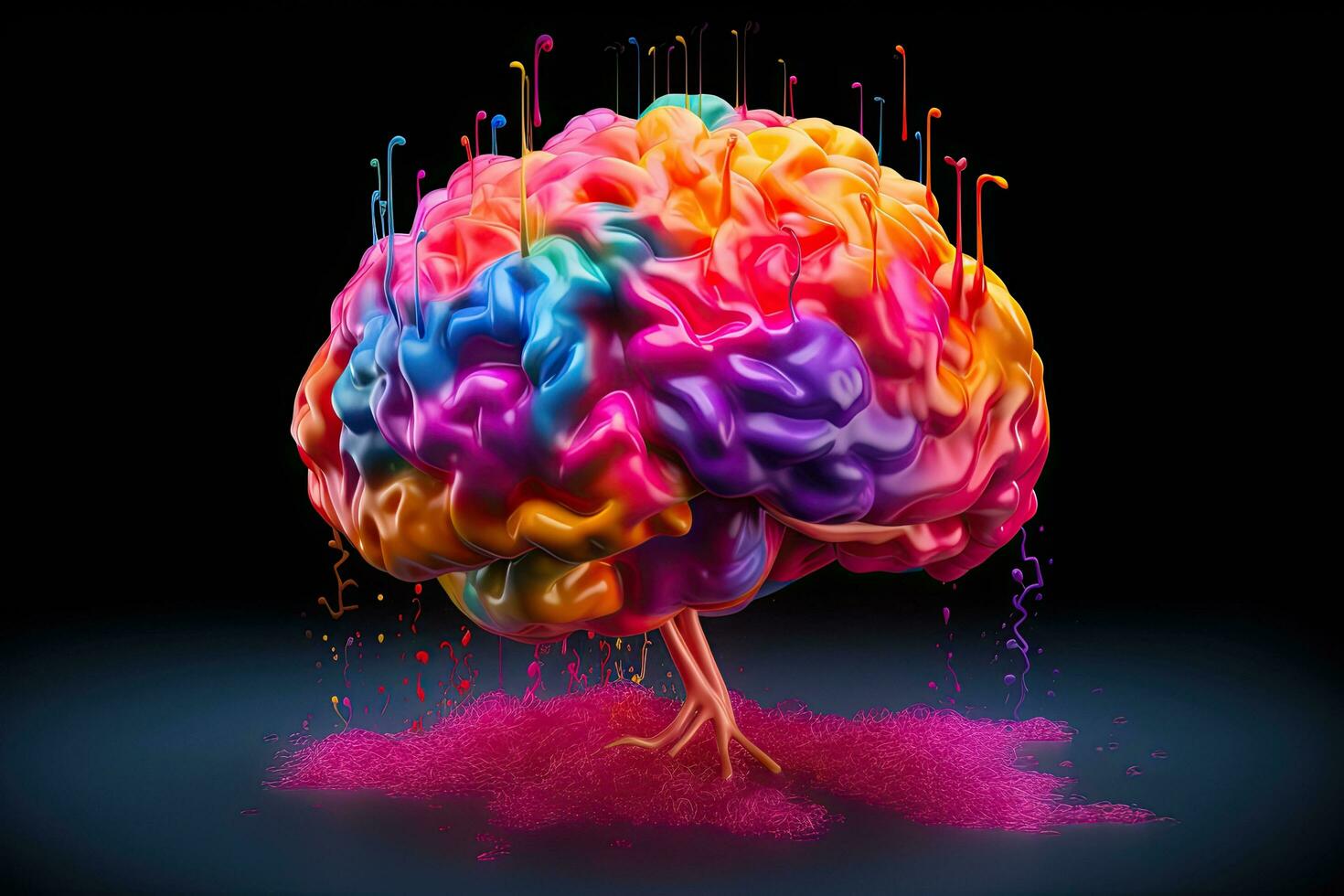 Brain , colours many , copy space , Generative AI. photo