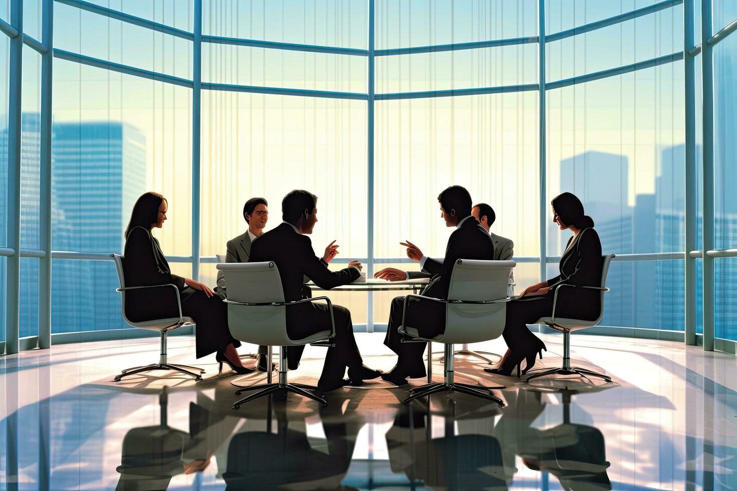 Businesspeople in informal meeting discussing new project Generative AI . photo