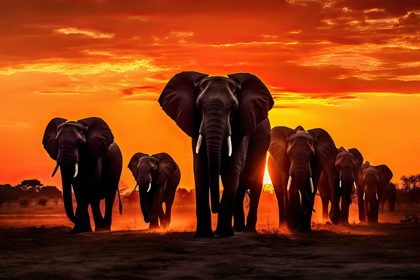 Elephant in the setting sun , Generative AI photo