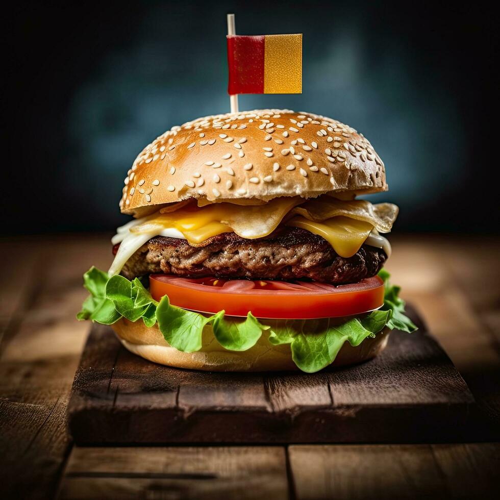 Hamburger, Germany food rustic style background, copy space,Generative AI. photo