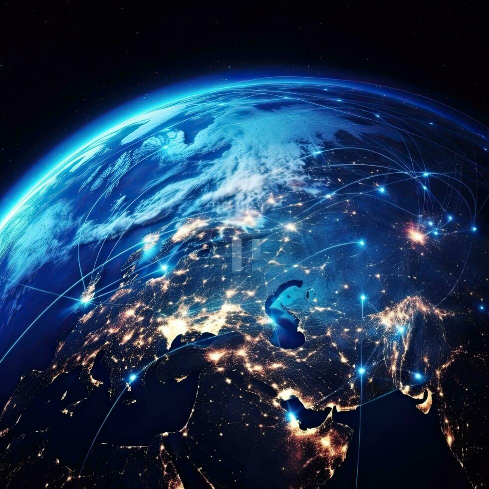 Earth from Space. Best Internet Concept of global business from concepts , Generative AI. photo