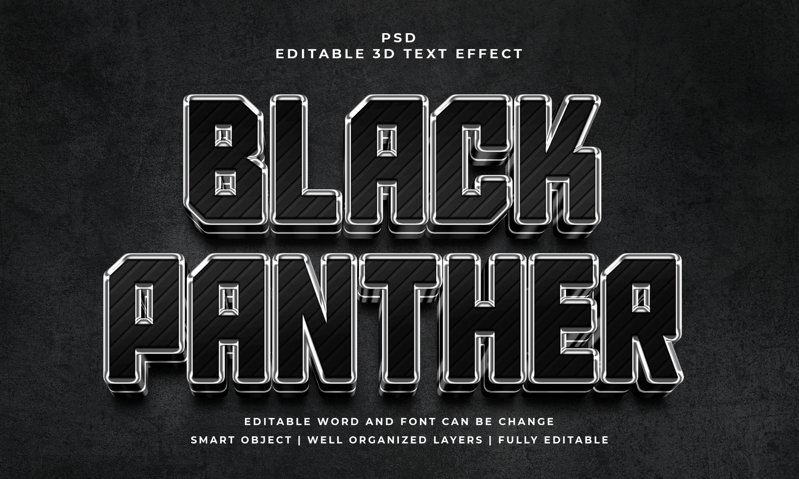 Black panther 3d editable psd text effect style with background