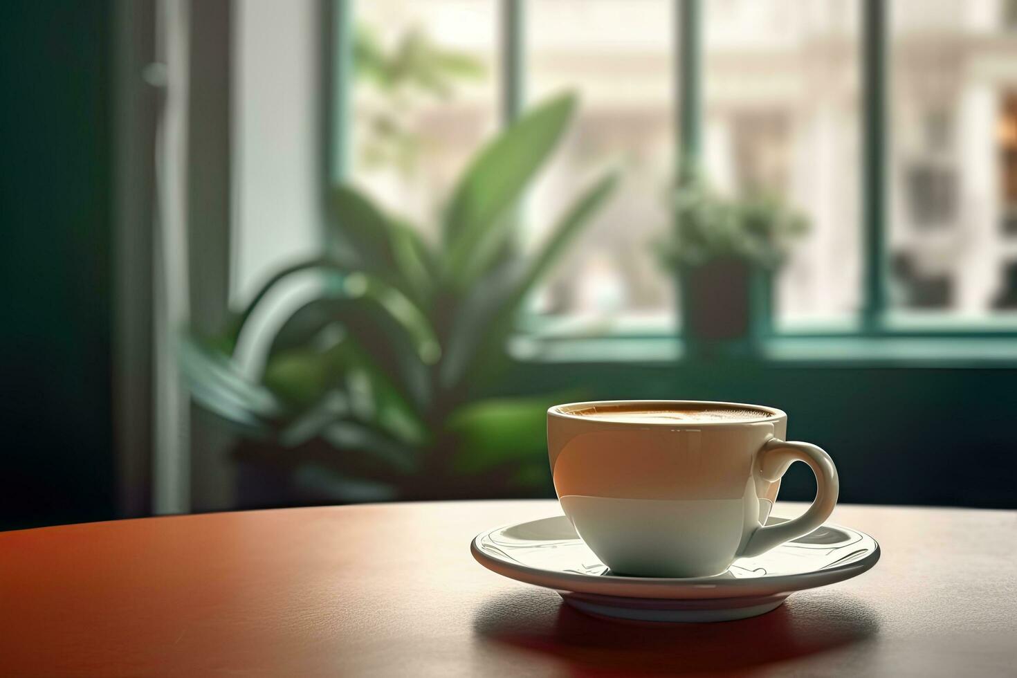 A cup of coffee while at cafe ,Generative AI photo
