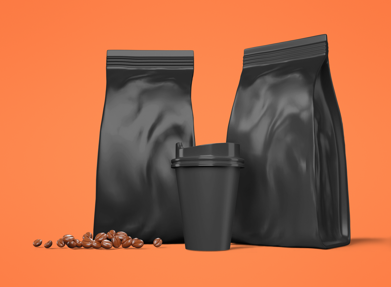 Metallic coffee pouch mockup psd