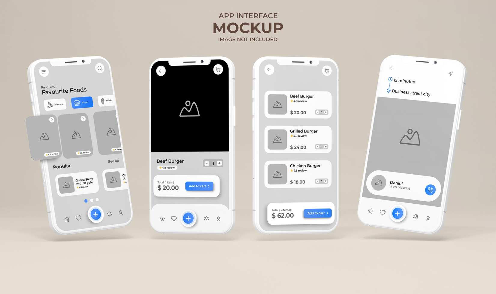 App interface with food menu display on phone screen mockup psd