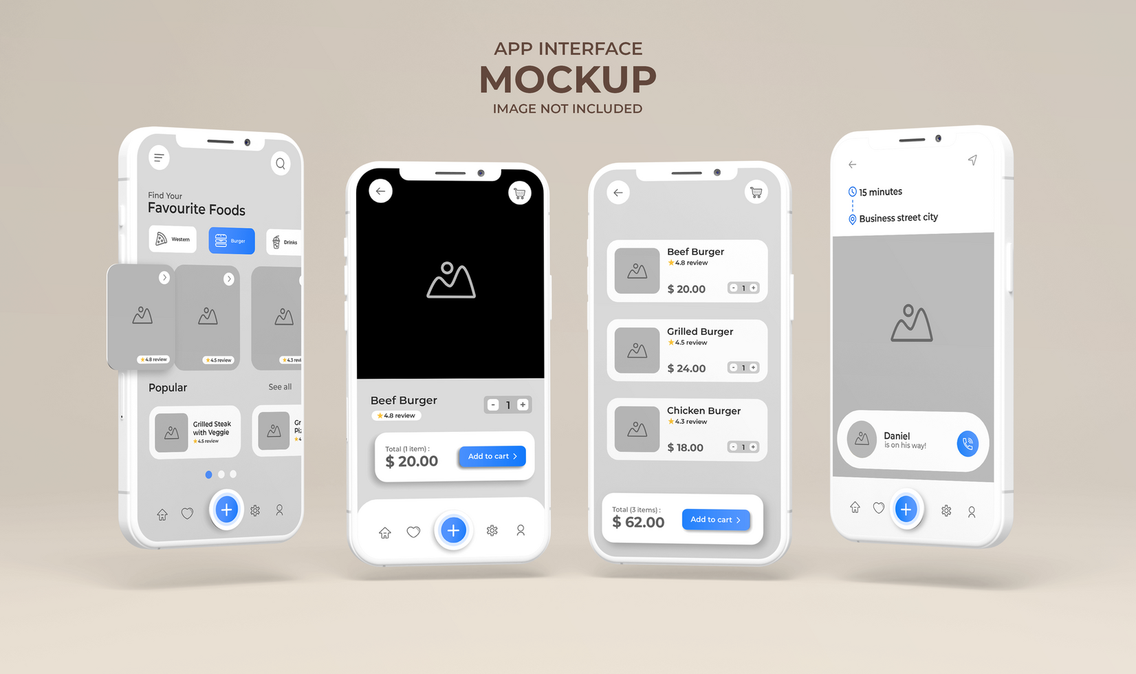 App interface with food menu display on phone screen mockup psd