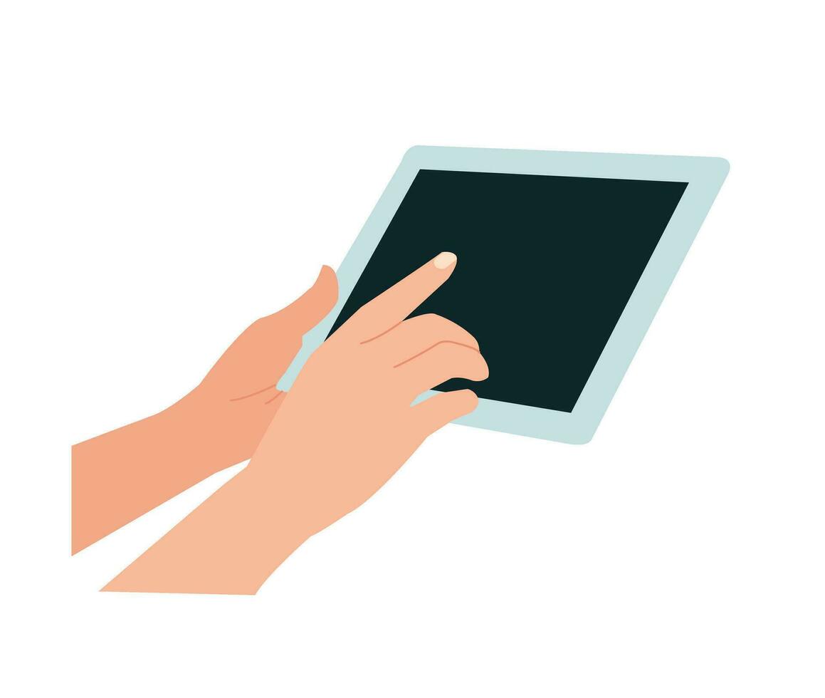 hand holding digital tablet with empty screen, mock up vector