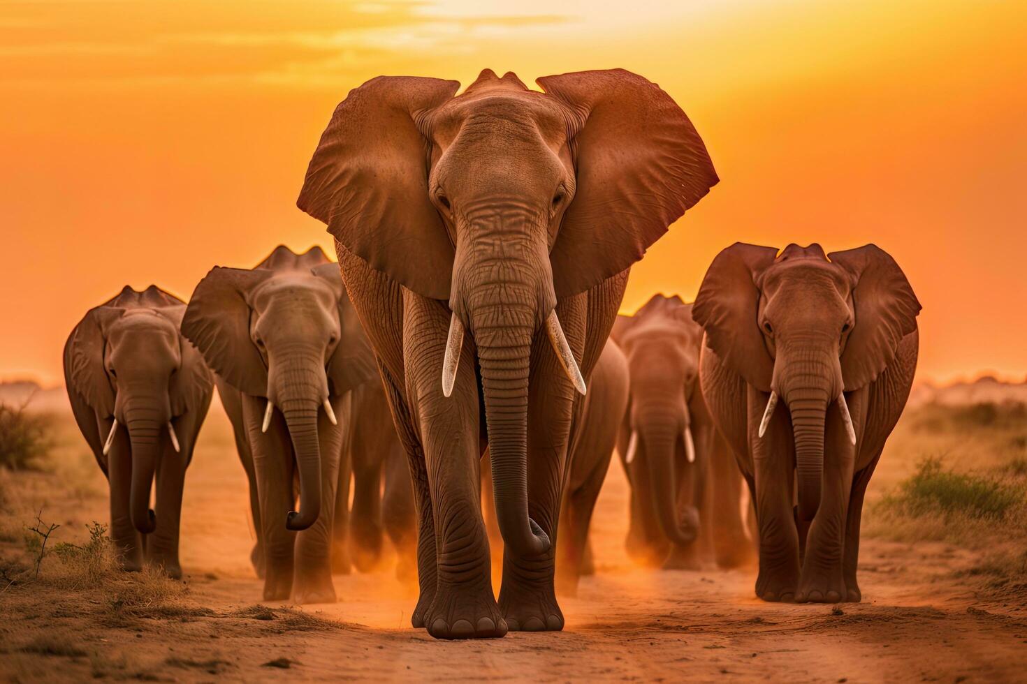 Elephant in the setting sun , Generative AI photo