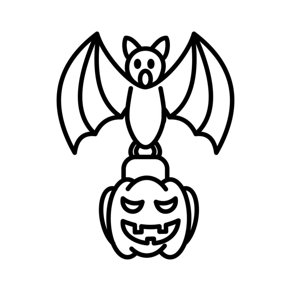 murciélago icono que lleva un calabaza bolso lleno con Víspera de Todos los Santos dulces, vector halloween,aislar en blanco antecedentes.