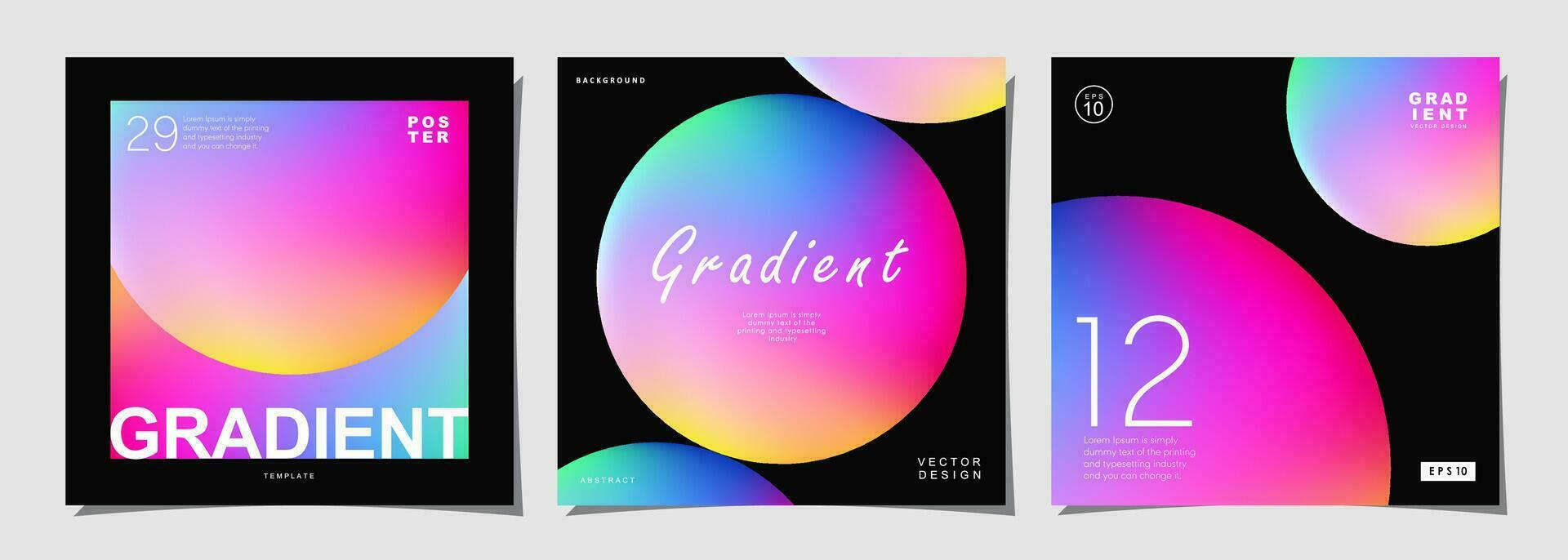 Set of creative covers or posters concept in modern minimal style for corporate identity, branding, social media advertising, promo. Circle design template with dynamic fluid gradient. vector