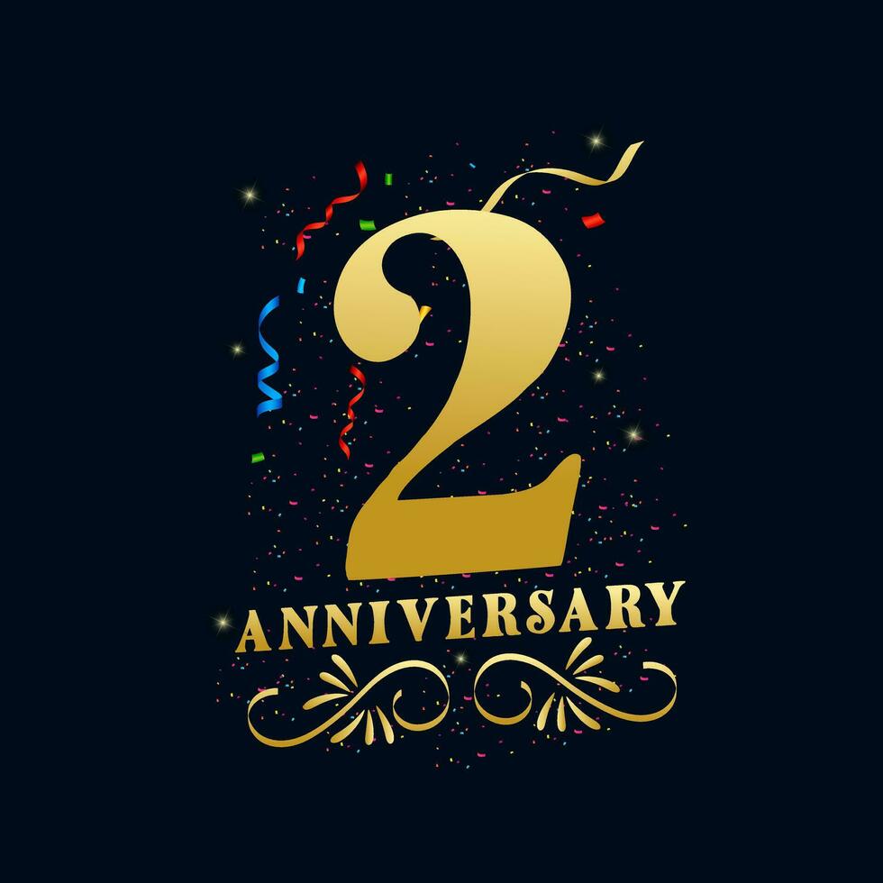 2 Anniversary luxurious Golden color 2 Years Anniversary Celebration Logo Design Template vector