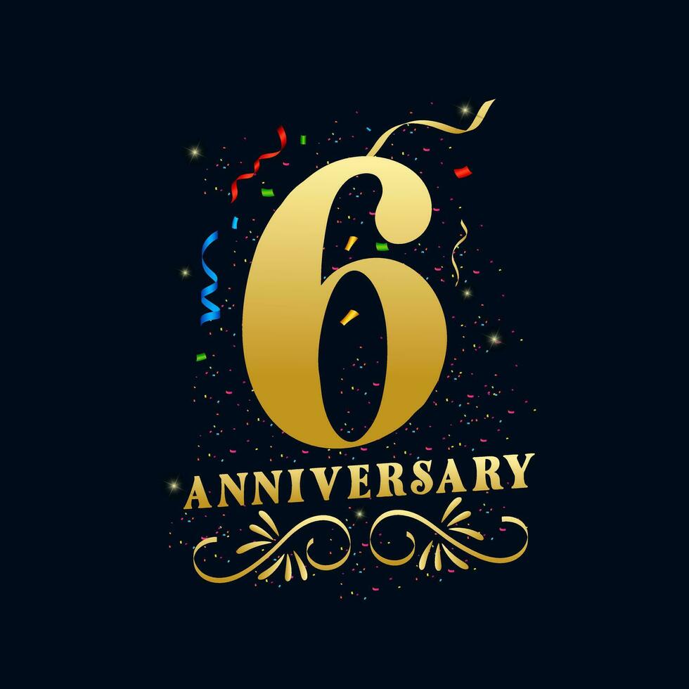 6 Anniversary luxurious Golden color 6 Years Anniversary Celebration Logo Design Template vector