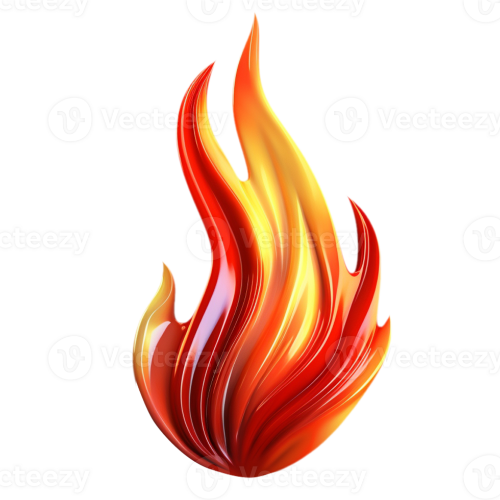 3d render red fire flame icon with hot sparks. Realistic warm flare logo design for emoticon, energy, power, ui png