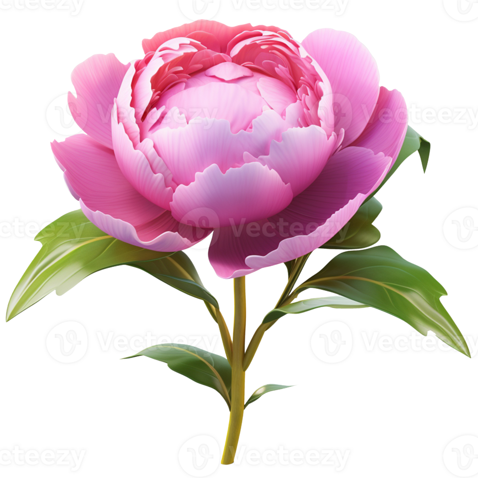 Realistic Pink Peony Flower Close Up icon. Decorative Botanical Garden Plant. Digital illustration for artwork design PNG on transparent background