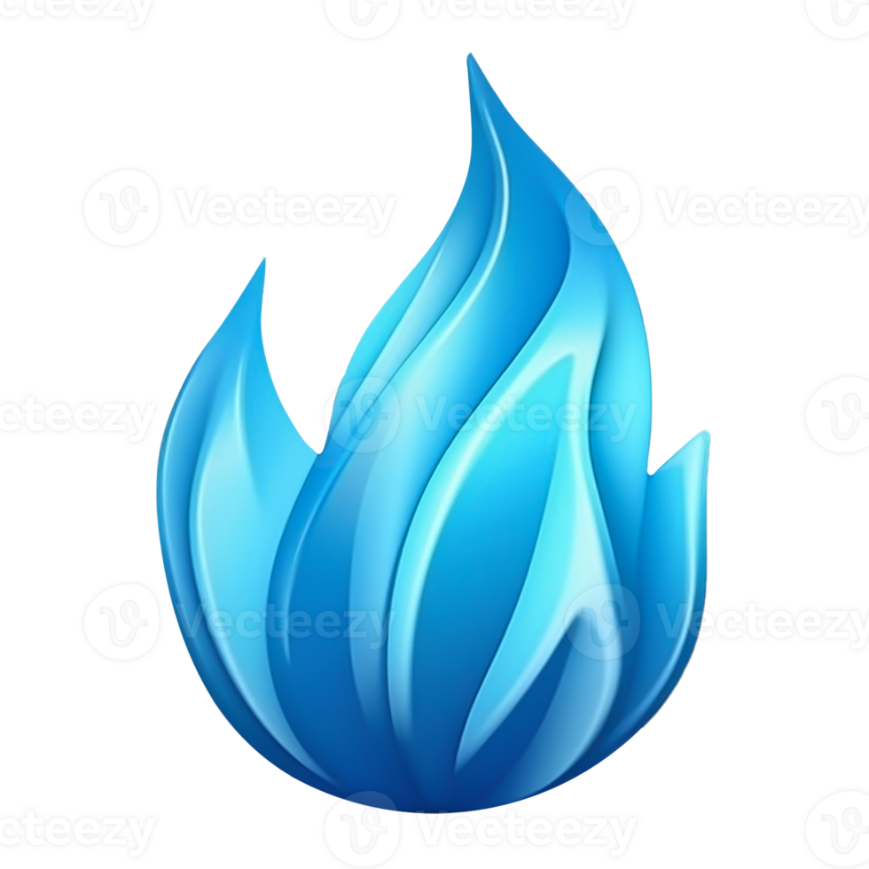 3d render blue fire flame sparks icon. Realistic carbon monoxide gas. Blaze logo design for emoticon, energy, ui design png