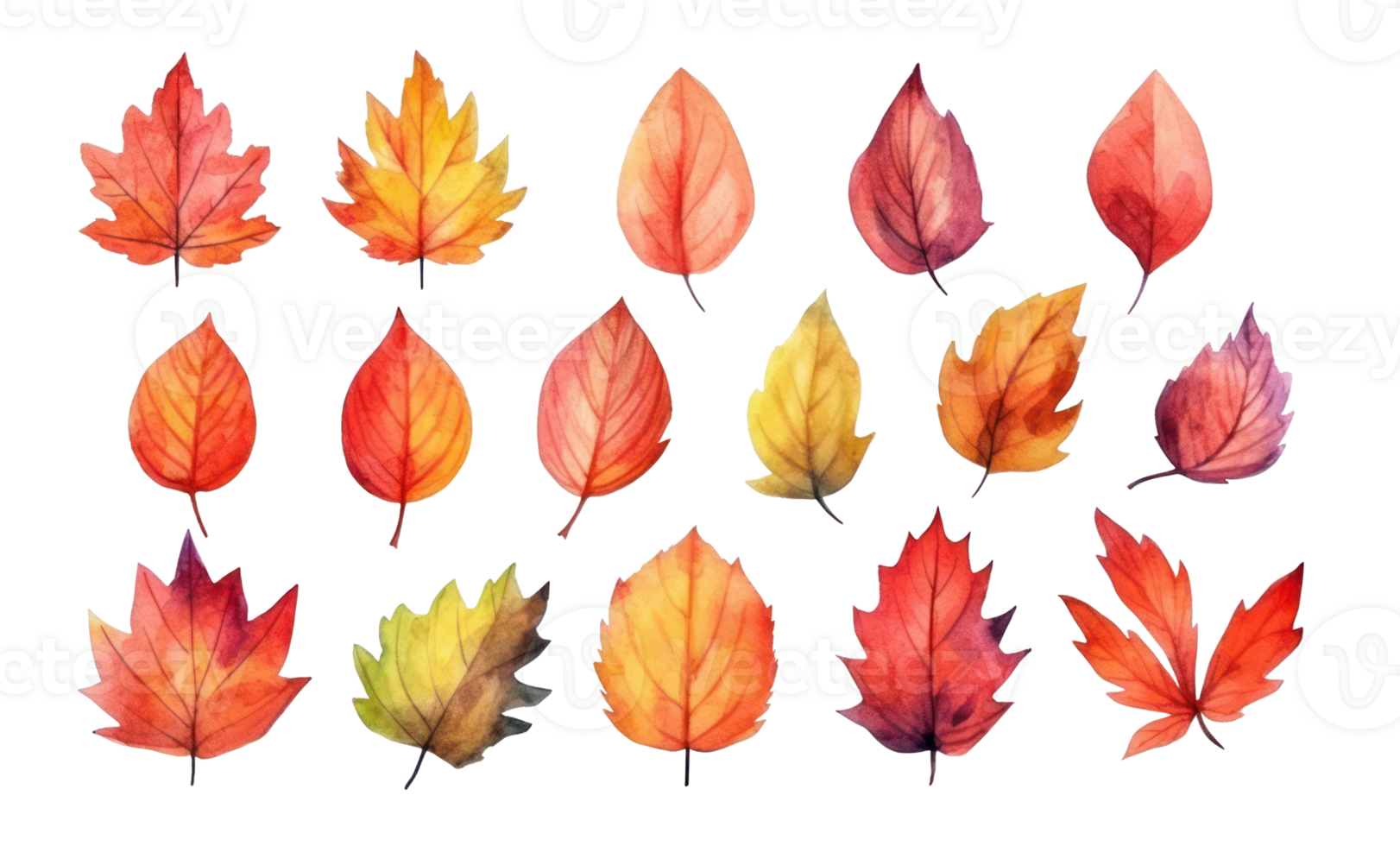 Ai, Ai generated, Vibrant isolated watercolor autumn leaves isolated, fall design element png