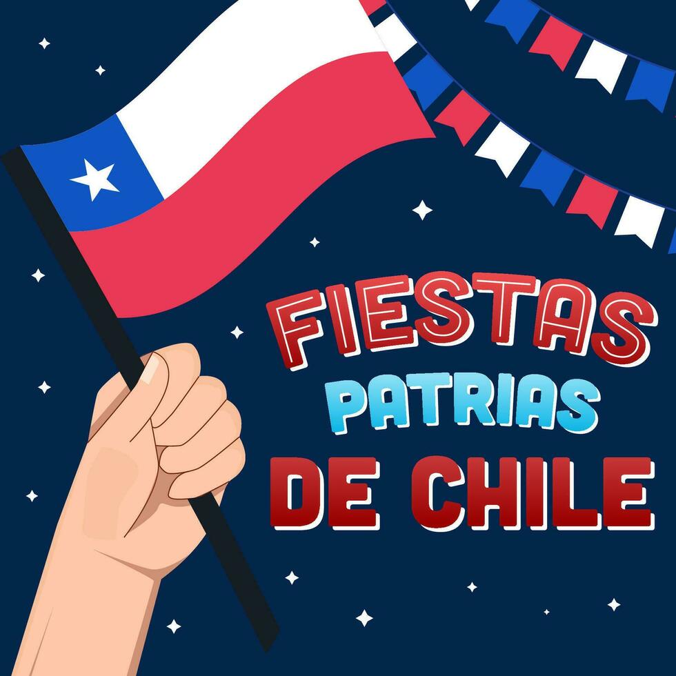 fiestas patrias de chile illustration design with hand holding chile flag vector