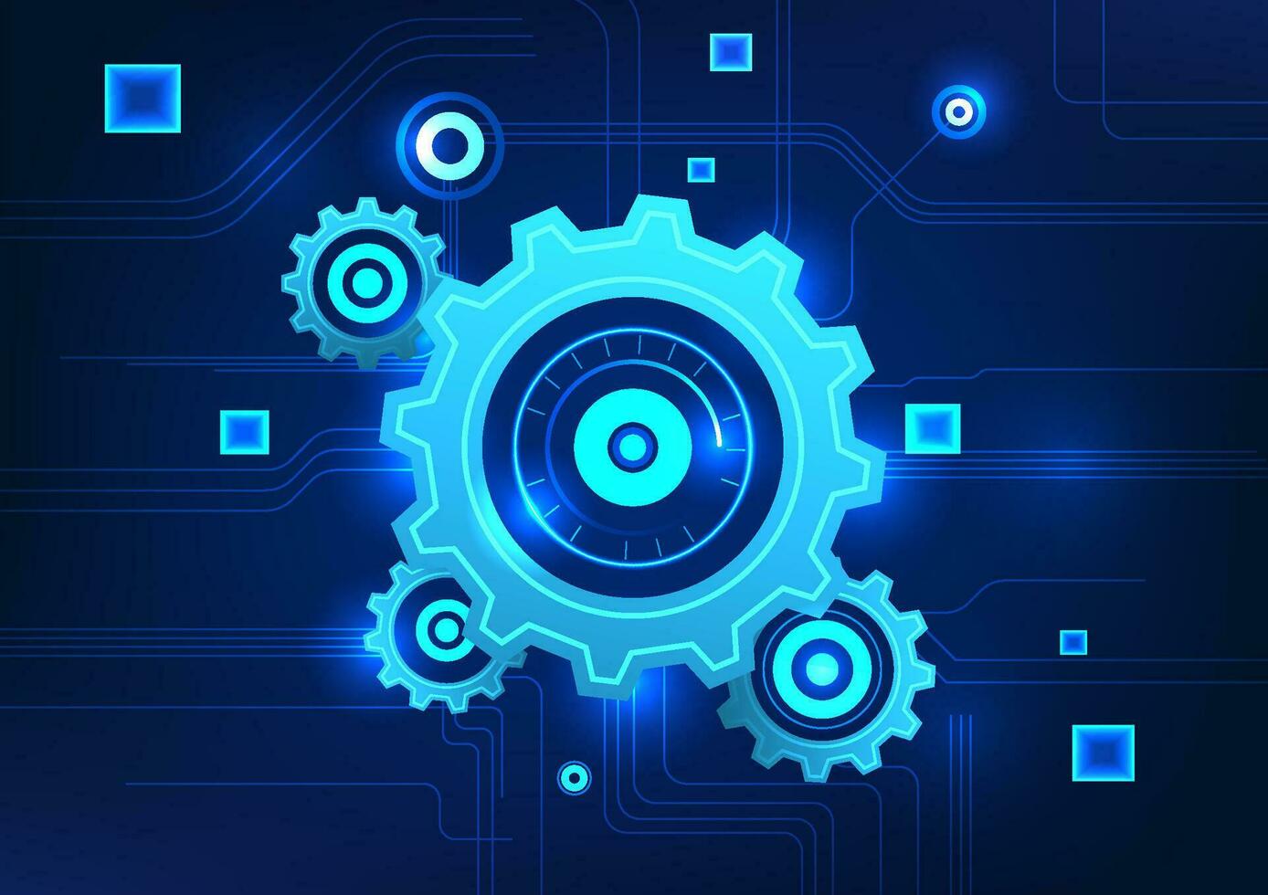 GearTechnology Multiple overlapping gears are connected together with technological circuits. technology media that improves the lives of people and the world's economy vector